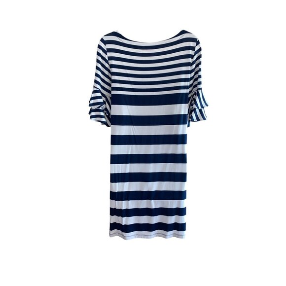 New Lilly Pulitzer Lula Navy White Striped Scoop Neck Ruffle Sleeve Shift Dress - Picture 4 of 10